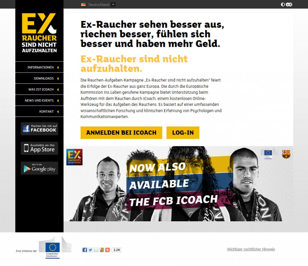 So sieht die Website exsmokers.eu aus.